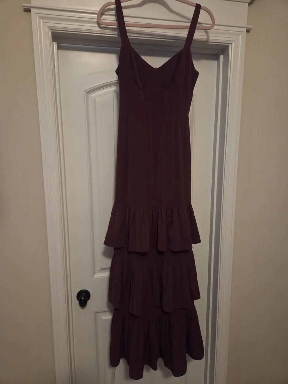 Abercrombie & Fitch XS T Women’s Sleeveless Tiered Ruffle Dress in Deep Burgundy